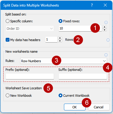 Configure the fixed row split settings