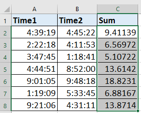 doc sum format time decimal 11