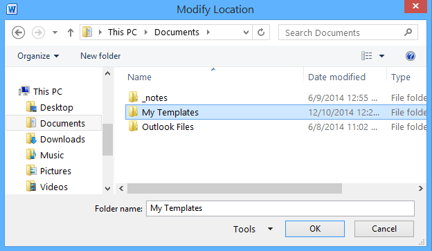 emplacement d'enregistrement par défaut du modèle doc 4