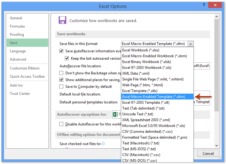 save excel template