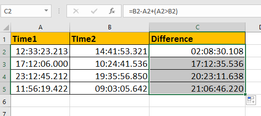 How To Calculate Time Difference With Milliseconds In Excel?