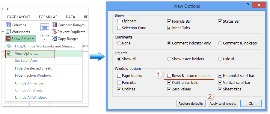 headers in excel 2016