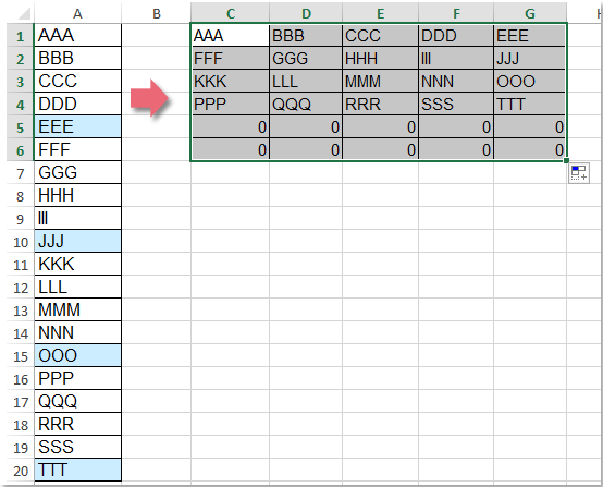 doc transposer toutes les 5 lignes 3