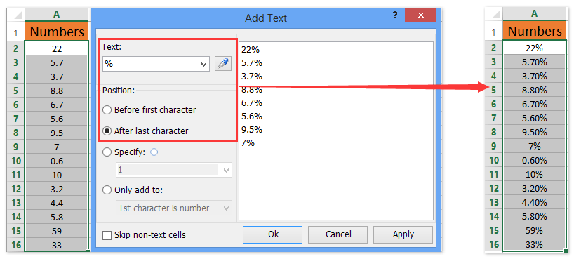 ad add text percentage sign