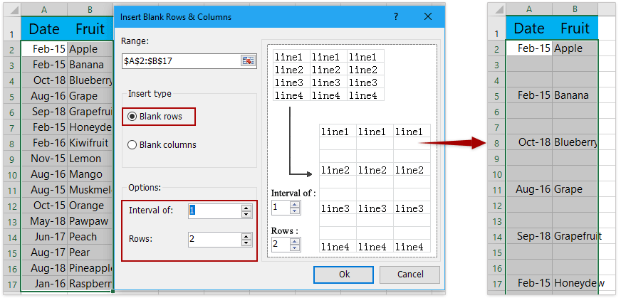 anuncio insertar varias filas en blanco