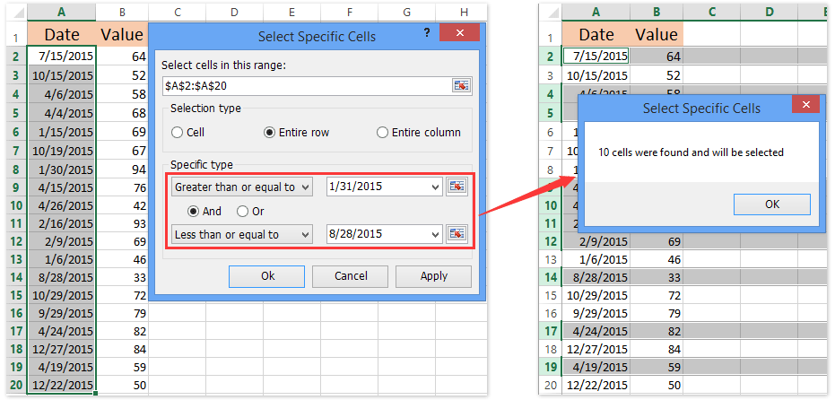 广告选择两个日期之间的特殊单元格