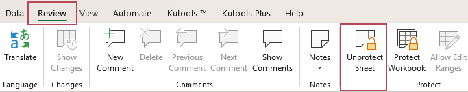 Click Unprotect Sheet