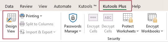 Enable the Design tab by clicking Kutools Plus and then Worksheet Design
