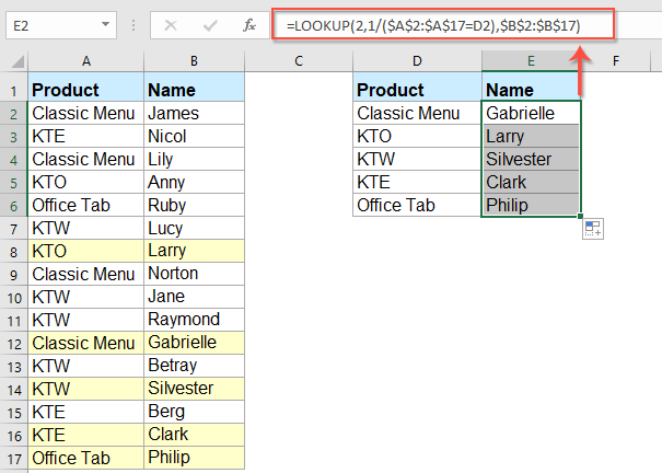 Vlookup the last matching value with a formula