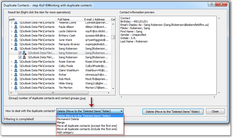 docは重複するcontatcsを削除します