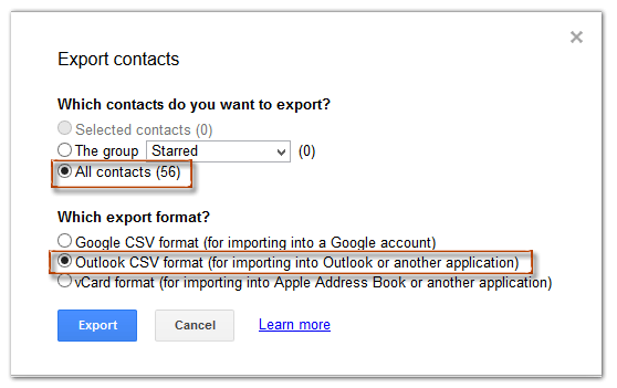 export office 365 contacts to gmail