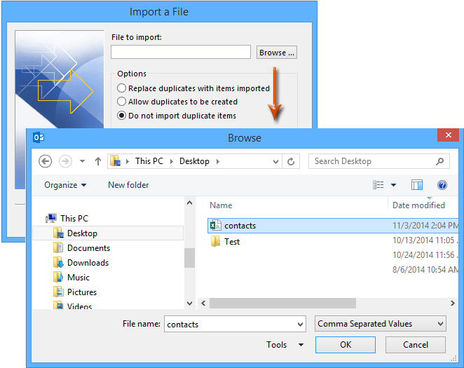 how to import contacts into outlook from exchange server