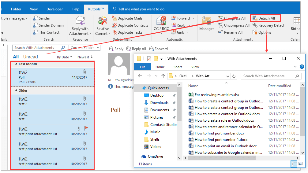 ekleri birden çok e-postaya kaydedin