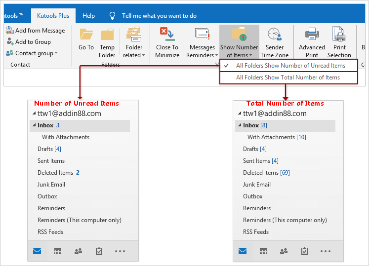 all folders show total number kto 9.00