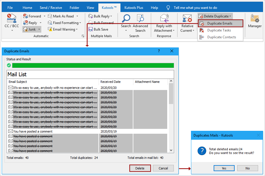 advertentie dubbele e-mails verwijderen kto 9.50