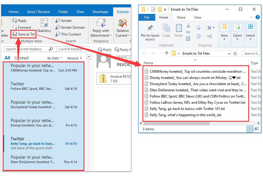 salva i messaggi come file di testo