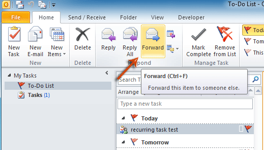 complete task in outlook 2007