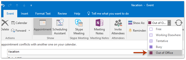 How to block out /off time in Outlook calendar?