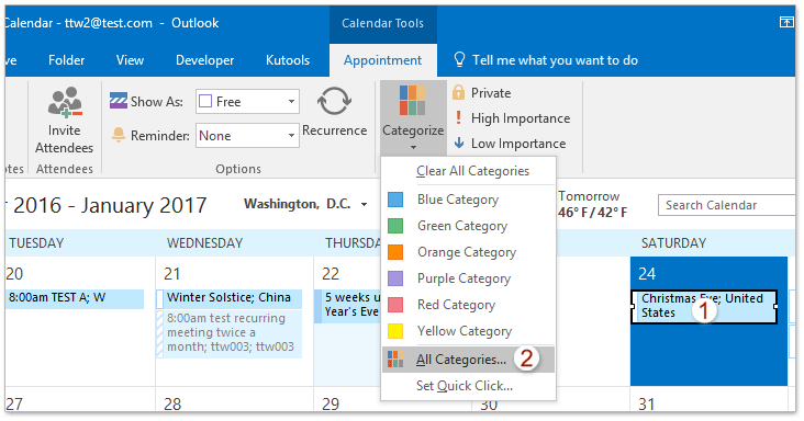 mark holidays in outlook