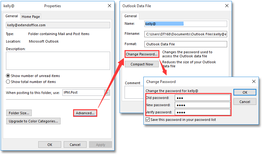 change password in outlook desktop