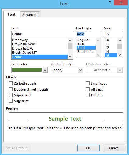 set outlook text size