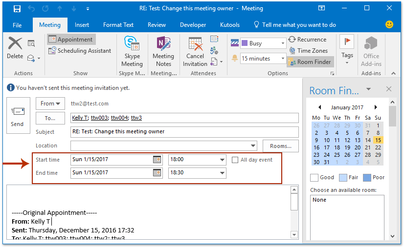 Как изменить организатора встречи в outlook