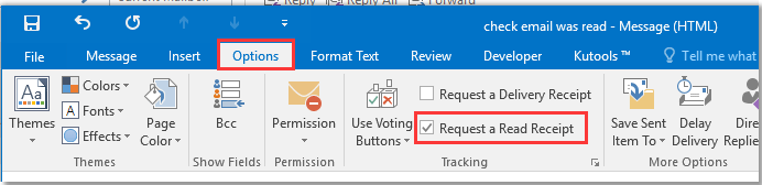 outlook read receipt after sending email