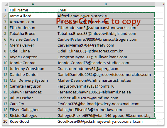 create outlook email list from excel