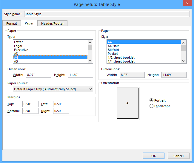 Outlook default. Edit Print.