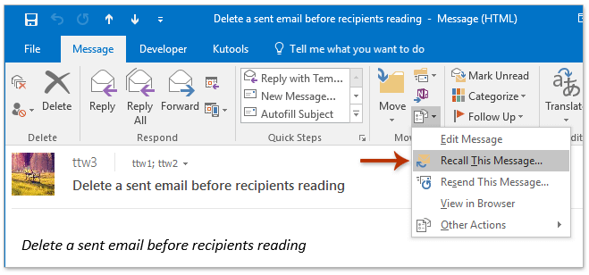 how to delete an email you just sent outlook