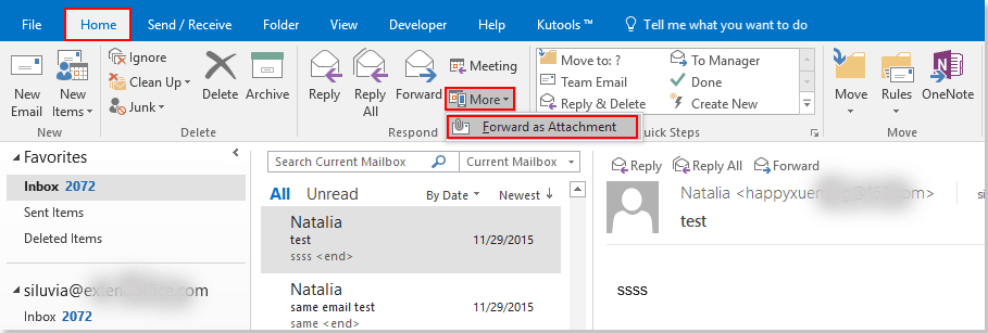 How to attach an email as an attachment file in another email in Outlook?