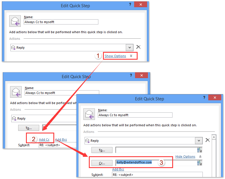 how to cc a sent email outlook