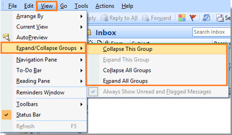 collapse/expand feature in outlook for mac