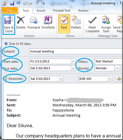 convert an email to a task in outlook