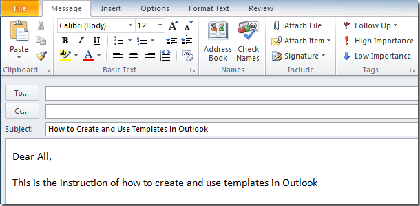 create an email arrangement in outlook 2011