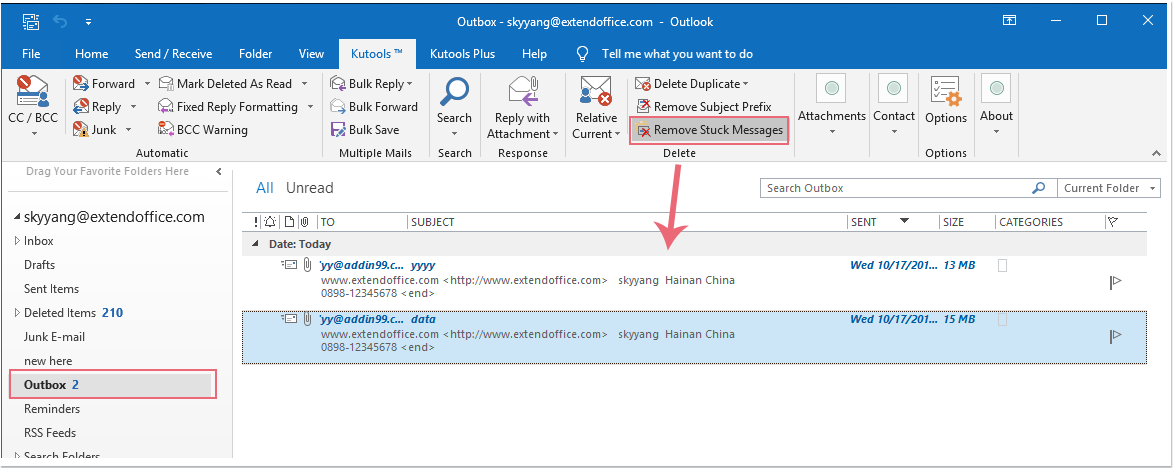 how to delete email from outlook outbox