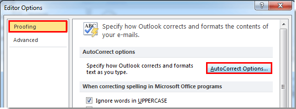 turn off autocorrect in outlook