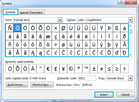 key command for e with tilde in word