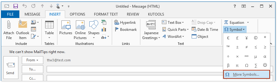 How to insert smiley faces in Outlook email message?