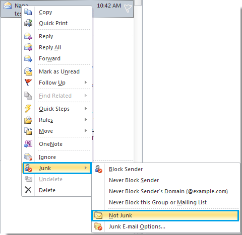 how to flag email as not junk outlook 2016