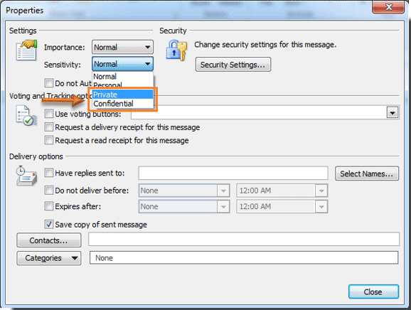 how to mark the mail as confidential in outlook