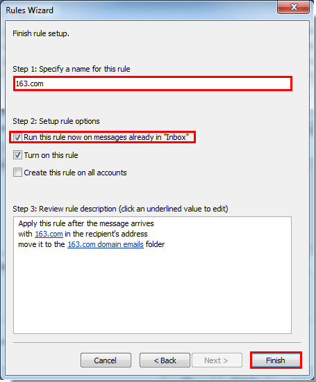 outlook rule from domain wildcard