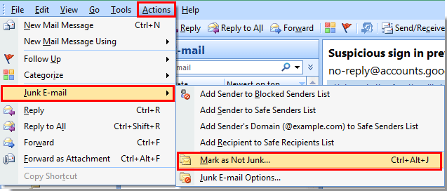 junk folder in outlook 2016