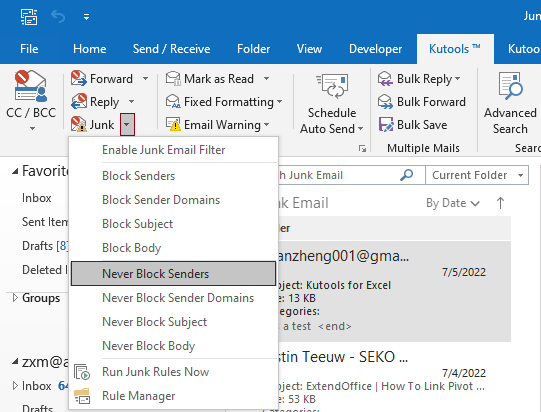 Hvordan forhindrer e-post fra å gå til søppel i Outlook?