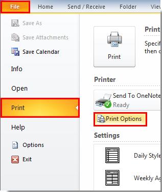 the screenshot of step about printing outlook calendar name in header 1