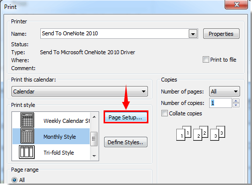 the screenshot of step about printing outlook calendar name in header 3