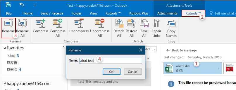 rename attach without saving by using kutools for outlook 3
