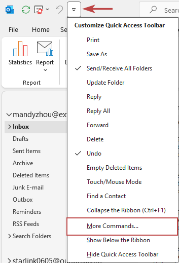 shot of the More Commands option
