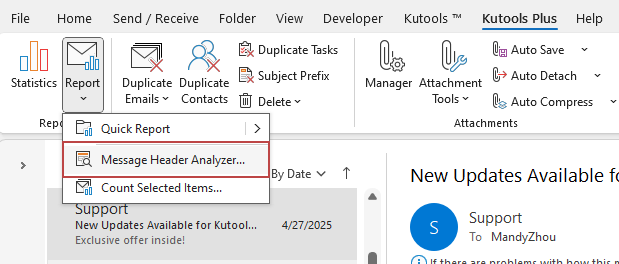 shot of the Message Header Analyzer option