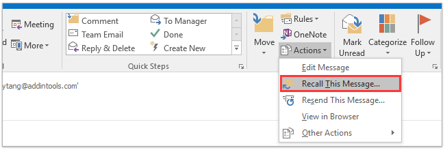 how to recall an email in office 365 outlook 2016